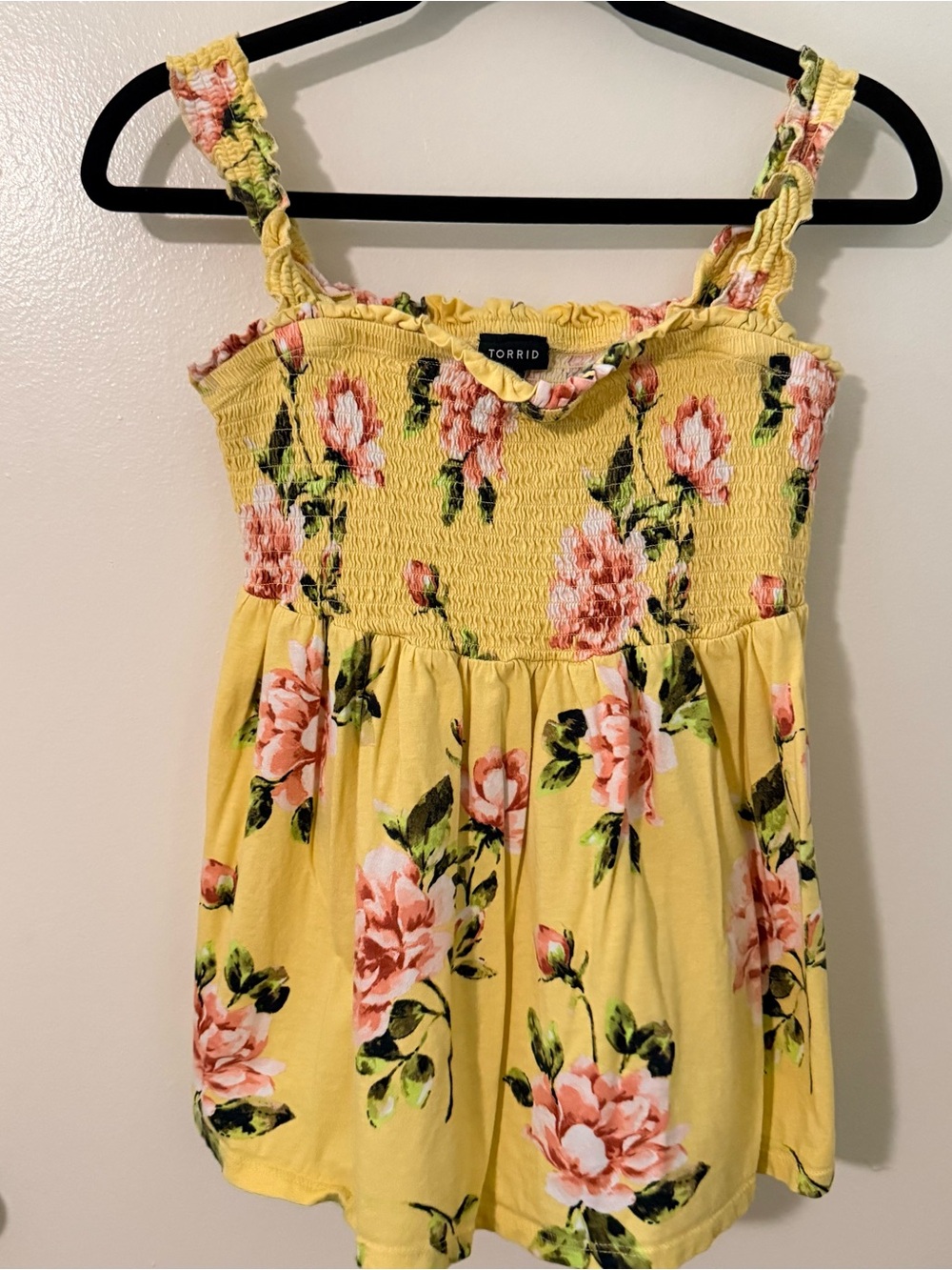 Torrid Plus Size 0 Yellow Floral Smocked Sleeveless Square Neck Romper